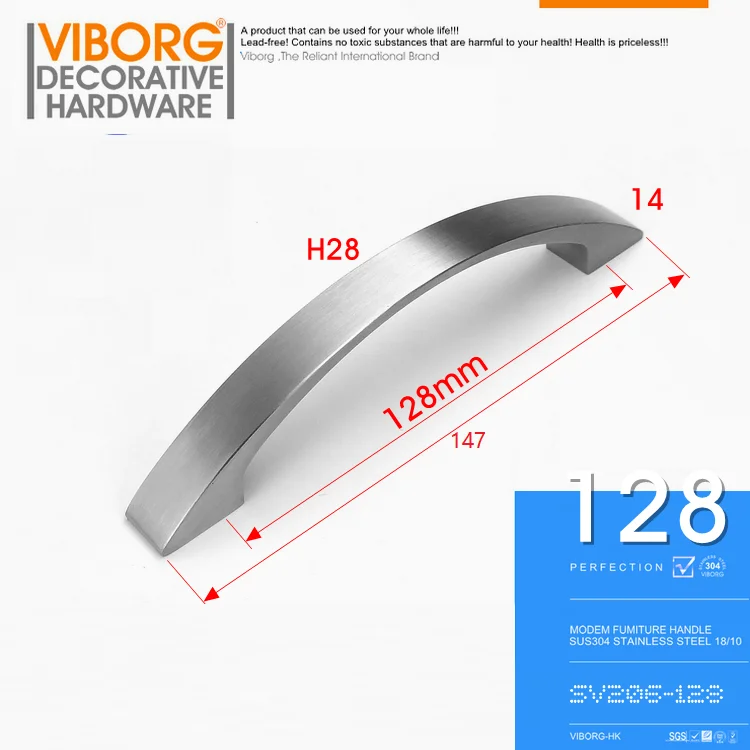 

VIBORG Deluxe 128mm Solid 304 Stainless Steel Casting Modern Kitchen Cabinet Cupboard Door Handle Pull Drawer Pulls Handle,SV206