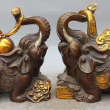 9 дюймов/Пара Китайский фэн-шуй народная позолоченный медный Богатство Благоприятный статуи