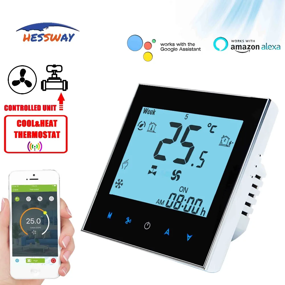HESSWAY TUYA 2 трубы 4 температура отопления охлаждения термостат WIFI цифровой AC95 ~ 250V