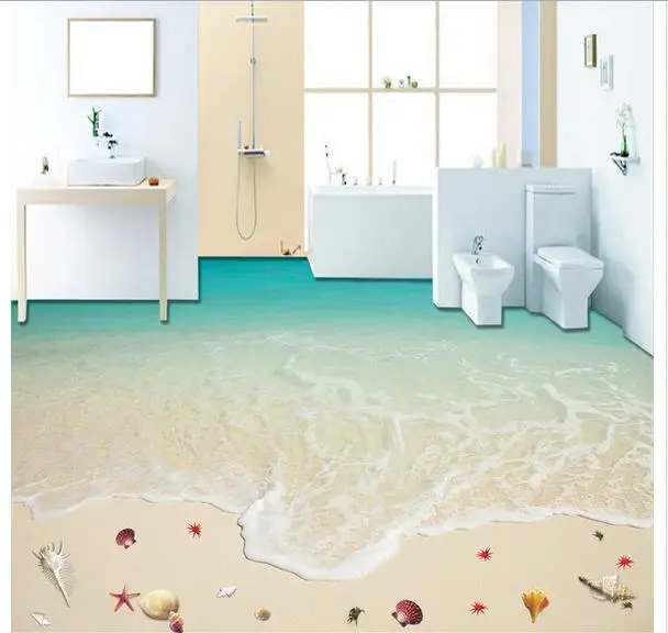 

Custom photo Waterproof floor wallpaper The waves of the sea beach sea star 3d mural PVC wallpaper self-adhesion floor wallpaer