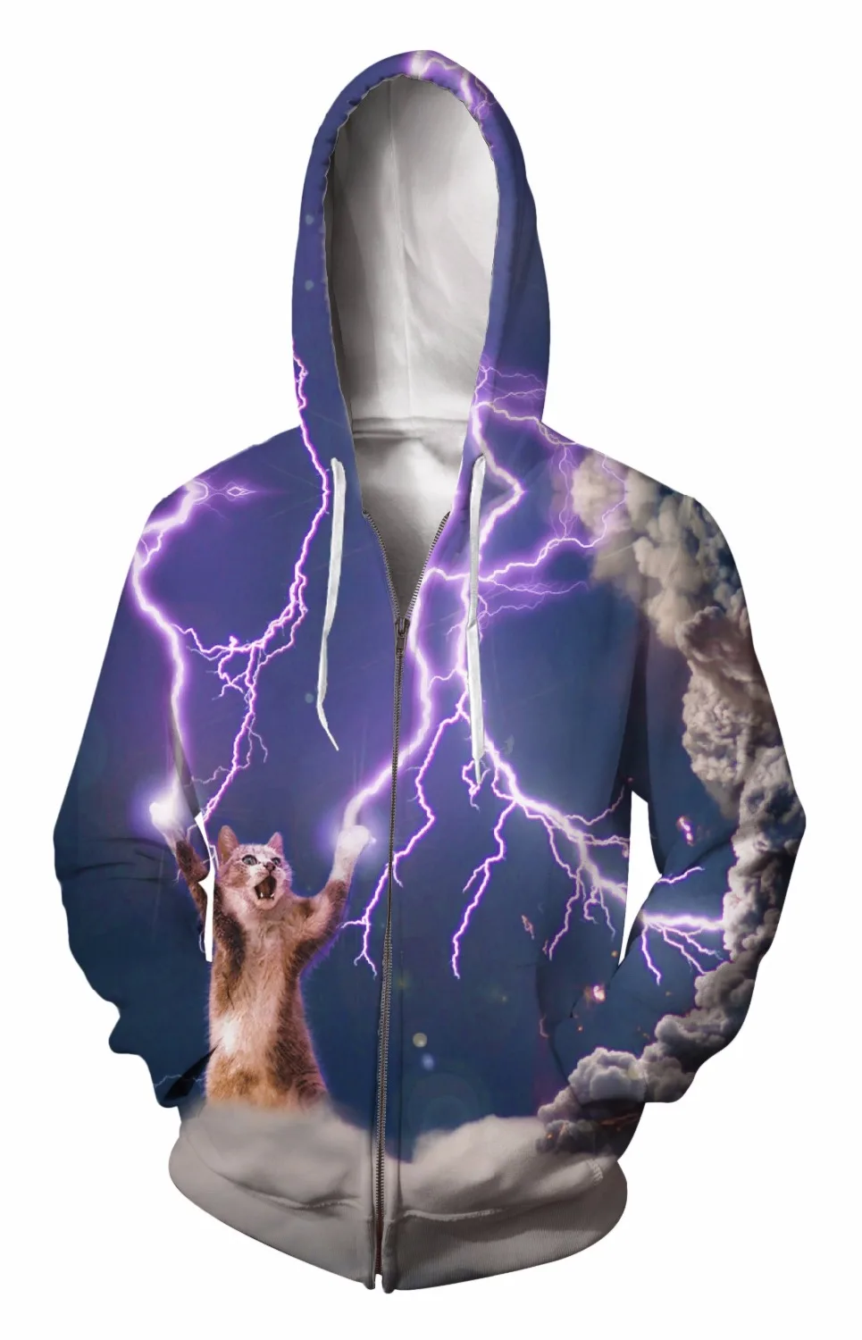 Zip Up Hoodie 3d Print Soft Lightning cat Clothing Women Men Tops