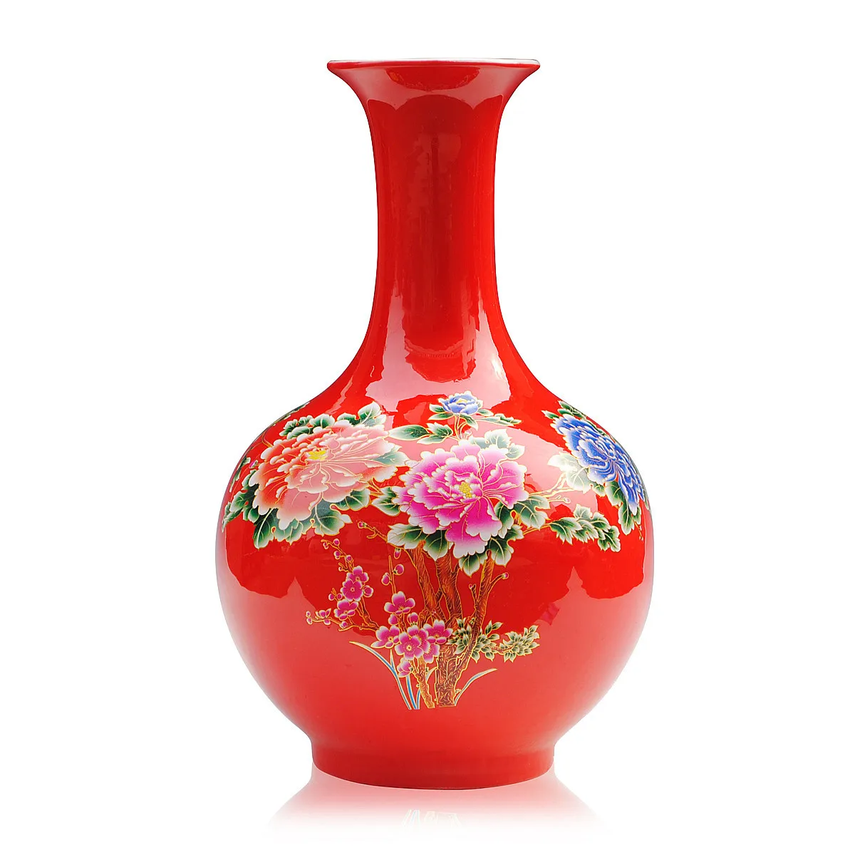 Ceramics red big peony vase modern fashion home decorationin Vases