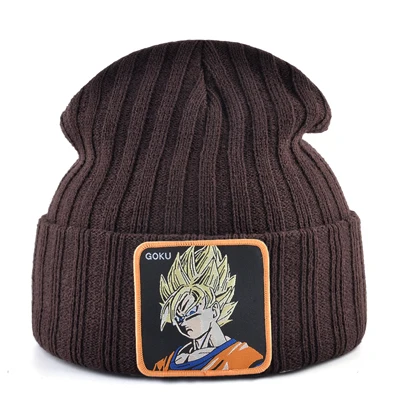 Модные dragon ball вязанные шапочки Skullies вязаные шапочки зимние, шапки для мужчин крутые Гоку beanie cap женские осенние повседневные Шапки chapeau femme - Цвет: BROWN