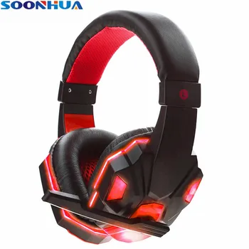 

SOONHUA Cool LED Light Gaming Headsets USB 3.5mm Soft Cushion Headphones Surround Stereo Headband Earphones With Noise Reduction