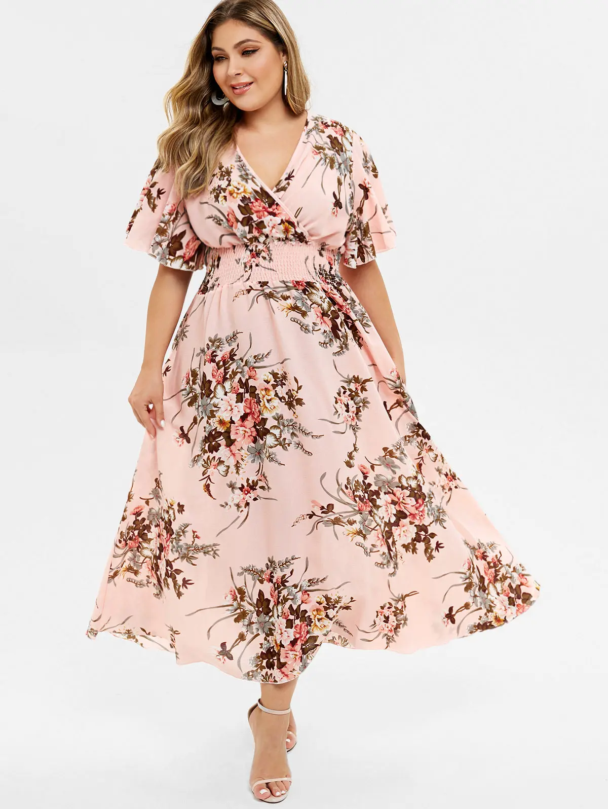 

Wipalo Plus Size Floral Print Bohemian Maxi Dress Half Sleeves V-Neck Women Holiday Dress High Waist A-Line 2019 Summer Dress