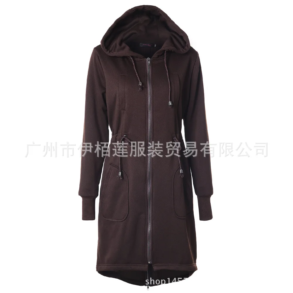 2018 sells hot clothes drawstrings waist hooded zipper long sleeved pocket long coat woman. Hoodies