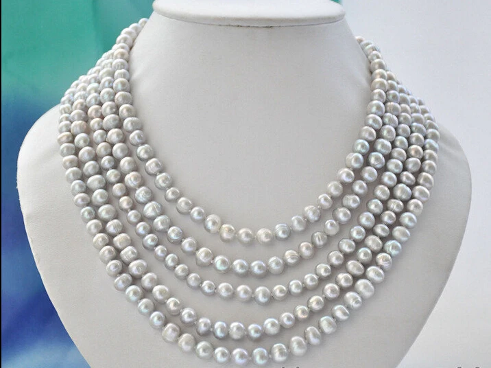 

fast z6989 5Strds 8mm gray round freshwater pearl necklace 20inch AAA