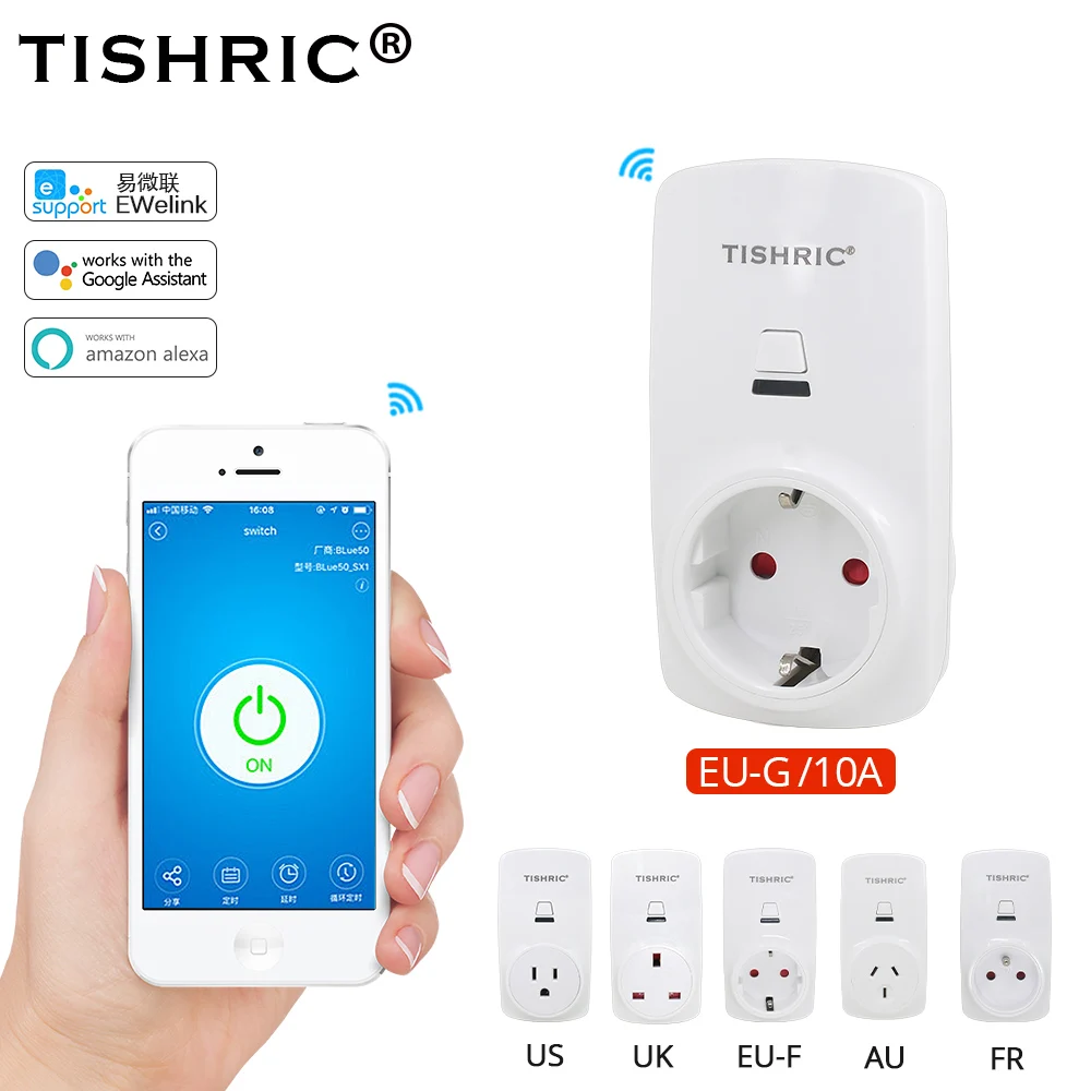 

Tishric T30 10A WiFi Smart Socket AU/FR/EU/UK/US Wireless Plug Power Socket Basic Smart Switch Support Alexa Google IFTTT