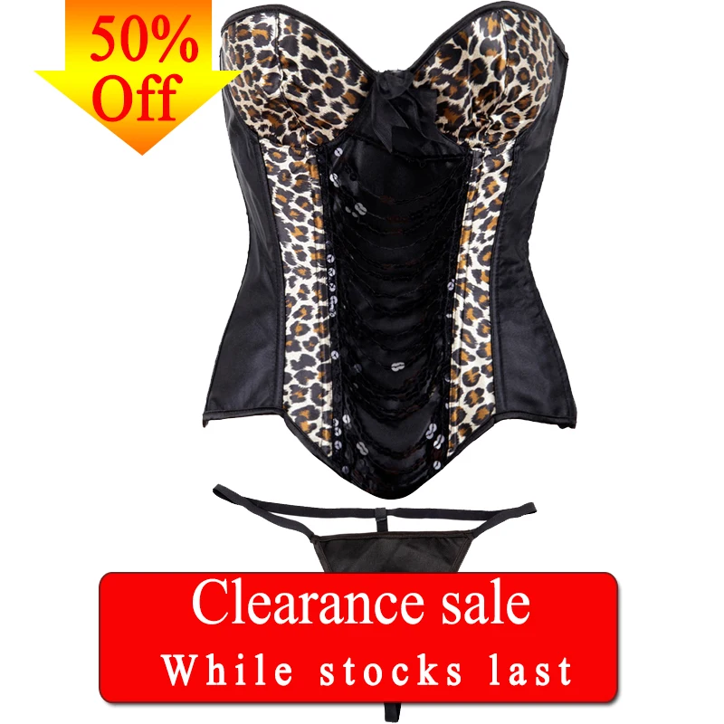 

FLORATA Leopard Waist Slimming Corset Black 13 Steel Boned Underbust Women Gothic Bustiers Fashion Shaper 50% OFF Clearance Sale