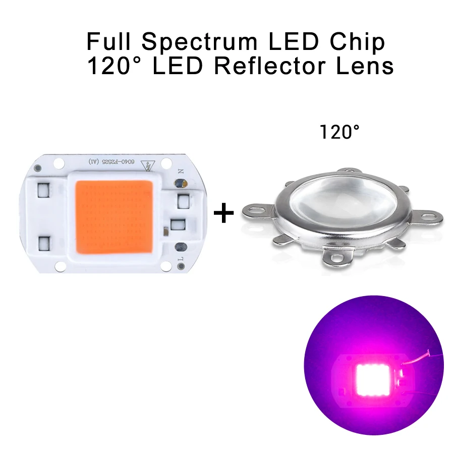 50 Вт 30 Вт 20 Вт светодиодный чип COB+ Отражатель объектива 220 В 110 В без необходимости драйвер холодный теплый белый DIY прожектор полный спектр растительный свет - Испускаемый цвет: Full Spectrum 120D
