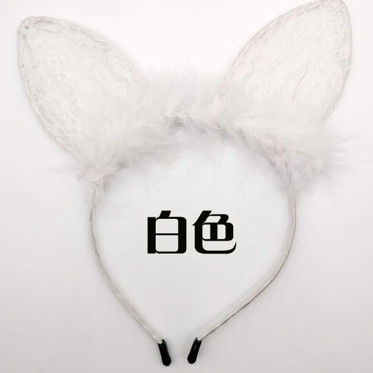 White Корейский модный кружевной ободок с кроличьими ушками, головной убор с кошачьими ушками для косплея, женские аксессуары для волос, кроличий чародей - Цвет: White