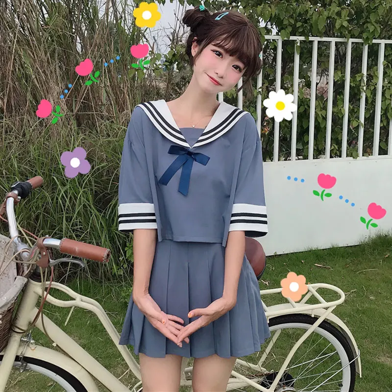 

Japanese School sailor uniform fashion school class navy sailor school uniforms for Cosplay girls suit 2Pcs / Set