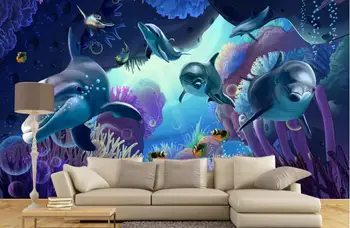 

Custom photo wallpaper Dolphin seaweed living room 3d wallpaper stereoscopic background 3d wallpaper