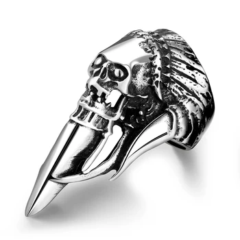 

Ancient Maya Foreign Trade Punk Skull Mask Men's Ring Austria Black Crystal Ring Femme Classic Red Square Crystal Stone Big Ring