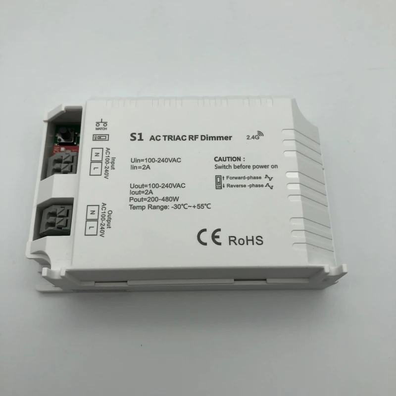 

Triac RF Dimmer AC100-240v Dimmer phase-cut RF dimmer with push-dim function, 1 channel 2A output S1 RT6 RF controller