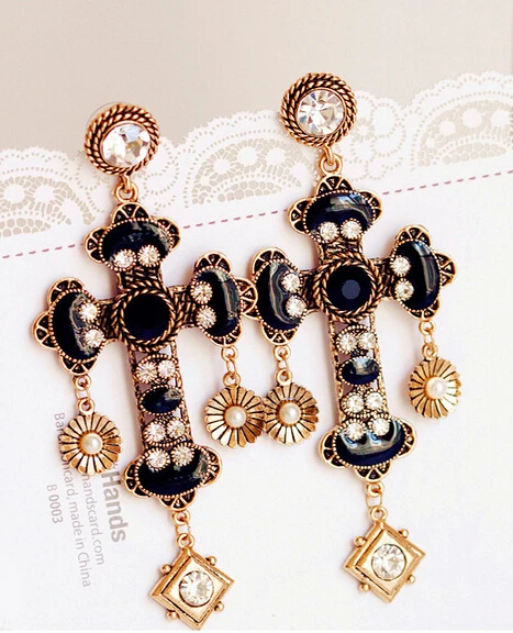 

Hot Personalized European Style Exaggerated Cystal Sparking Rhinestone Cross Hot Drop Earrings E2364