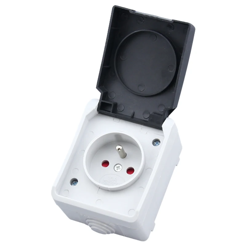 European 2P+E 16A 250V IP44 EU outdoor power socket black white France