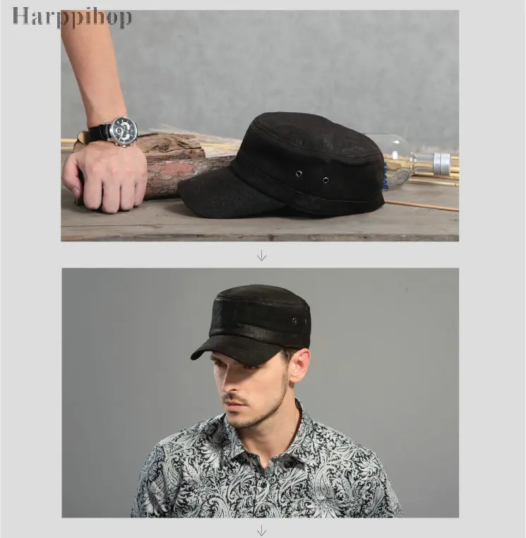 Кожаная шапка на зиму мужская Ушная муфта наждачная бумага Кожаная шапка мужская плоская шапки зимняя шапка для мужчин