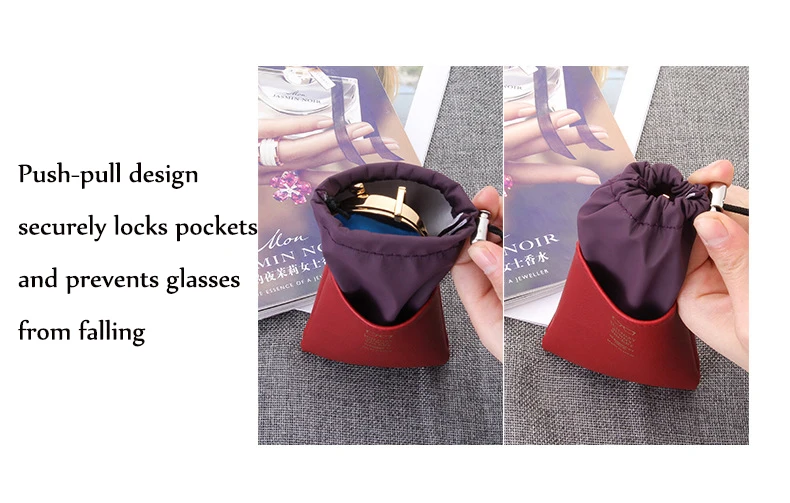 MINIMUM PU Rope Push-Pull Closure Sunglasses Bag Lightweight Waterproof Cloth Glasses Case Hook Waterproof Leather Box6