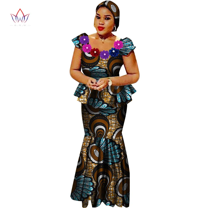 African Bazin Riche Dresses for Women Set Clothes Skirt Top Sets for Women High Waist Skirt Long African Skirt Plus Size WY2564