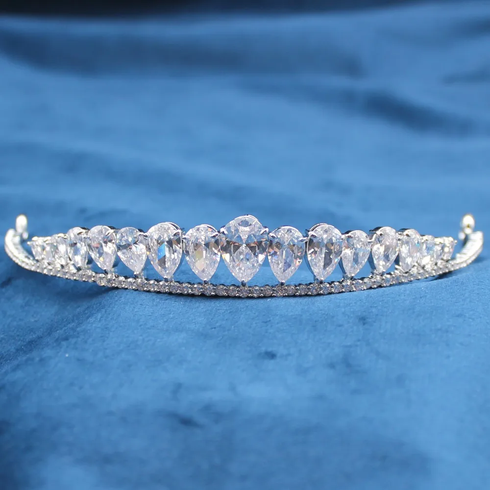 

Parmalambe Water Drop Zircon In Clear Silver Tiaras Bridal Headpieces Crown Hair Jewelry Wedding Hair Accessories tiara de noiva