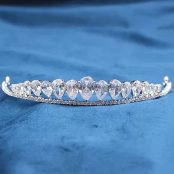 

Parmalambe Water Drop Zircon In Clear Silver Tiaras Bridal Headpieces Crown Hair Jewelry Wedding Hair Accessories tiara de noiva