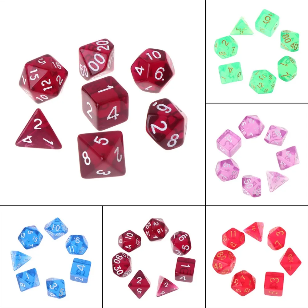 7 Dice Set Dungeons & Dragons D&D Multi Sided D4-D20 RPG Role Play Game  Ly 
