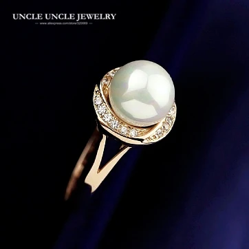 

Rose Gold Color High Quality Simulated Pearl Rhinestones Surround Studded Flower-bud Design Woman Finger Ring Wholesale