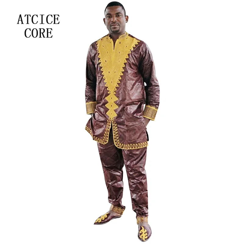 Африканские платья для женщин и мужчин костюмы Базен RICHE вышивка дизайн платье мужчин Топ с брюками вместе
