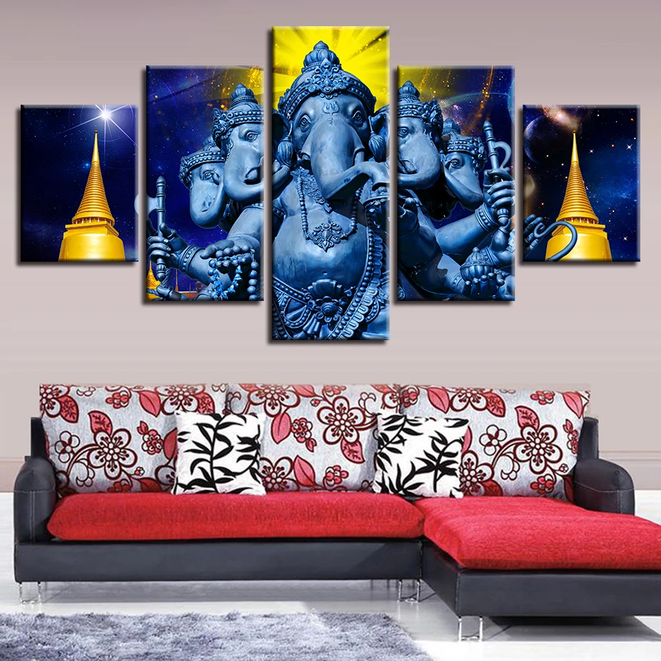Living Room Wall Decor HD Printed Pictures 5 Pieces India Religion Elephant God Ganesha Poster Modular Canvas Painting Frame Art