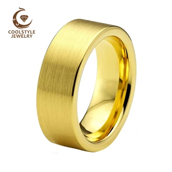 

Mens Tungsten Carbide Rings Yellow Gold Wedding Band 8MM Flat Band Brushed Comfort Fit