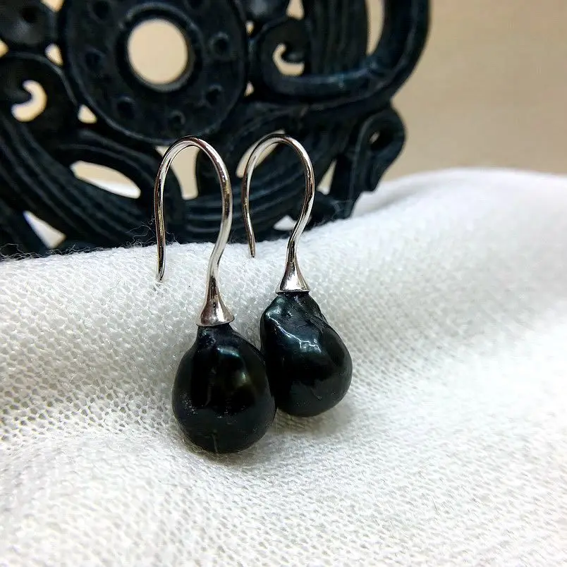 Black Pearl Earrings Natural Freshwater Pearls 925 Sterling Silver Fish Hook Style Simple Style Women's Earrings