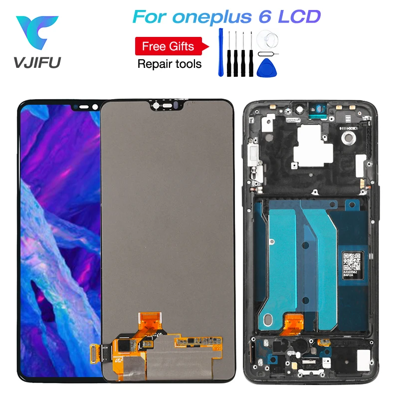 

Oneplus 6 LCD Display Touch Screen Panel Digitizer Assembly Replacement LCD Screen for One plus 6 with Frame Mobile Phone 6.28