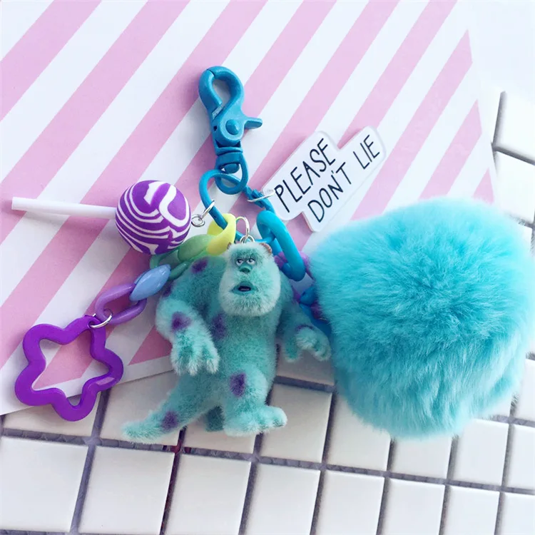 

Cute Monsters Inc. Monsters University Mike Sully Pompom Rabbit Fur Ball Keychain Action Figure Model Plush Toys Dolls Gift