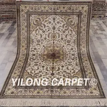 YILONG 4'x6' Традиционный турецкий бежевый шелковый ковер ручной работы персидские шелковые коврики изысканный(LH870B4x6