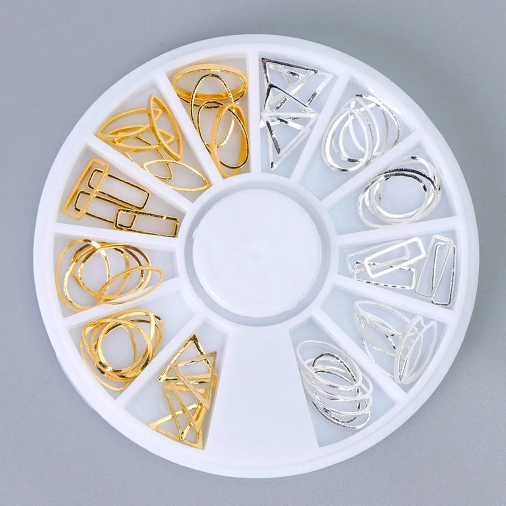 

Gold Silver Hollow 3D Nail Art Decorations Wheel Metal Nails Rivets Square Triangle Ring Studs DIY Manicure Nail Jewelry SA098