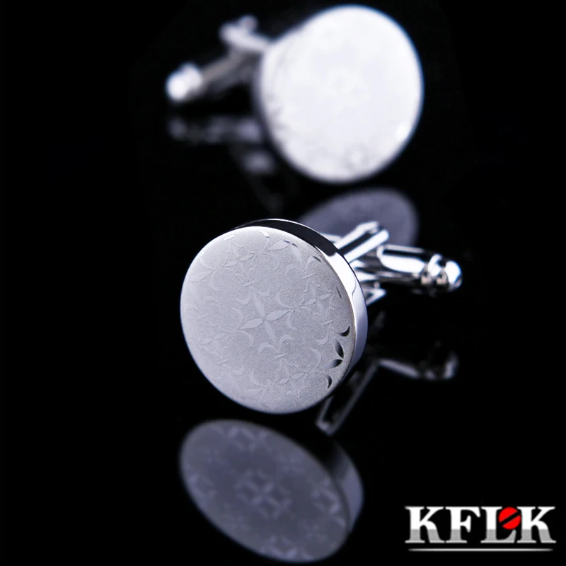 

KFLK shirt cufflinks for mens Brand cuff buttons Laser art pattern cuff links High Quality Silver abotoaduras Designer Jewelry