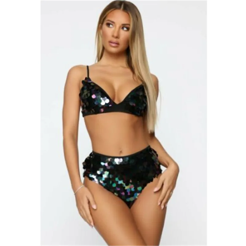 

Women Swimming Suit Sexy Fish Scale Sequin Bikini 2019 Swimwear Female Push Up Bikini Set High Waist Women Bathing Suit Swimsuit