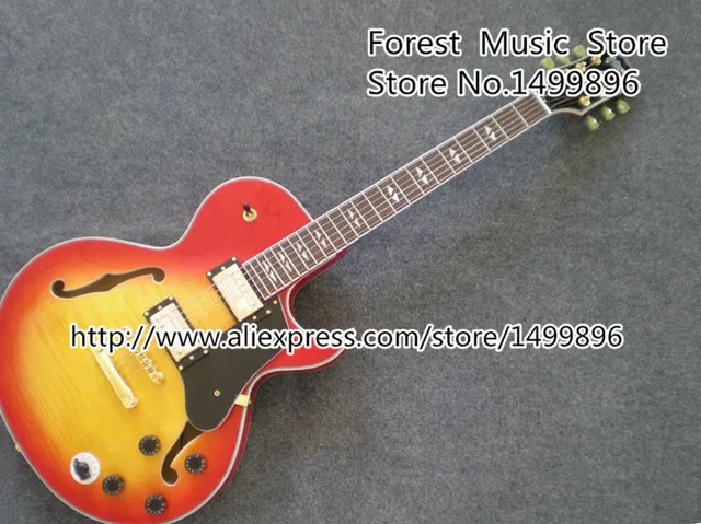 Cheap China Custom Shop ES Electrics Jazz Guitar Cherry Sunburst Tiger Flame Single Cut Hollow Body Guitarra Left Handed available
