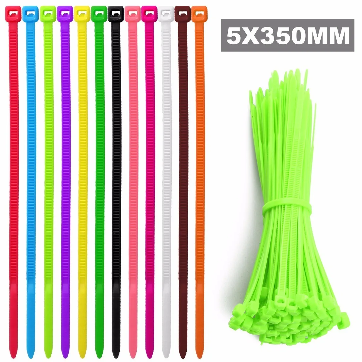 

100Pcs/pack 5*350mm High Quality 12 Color Factory Standard Self-locking Plastic Nylon Cable Ties,Wire Zip Tie