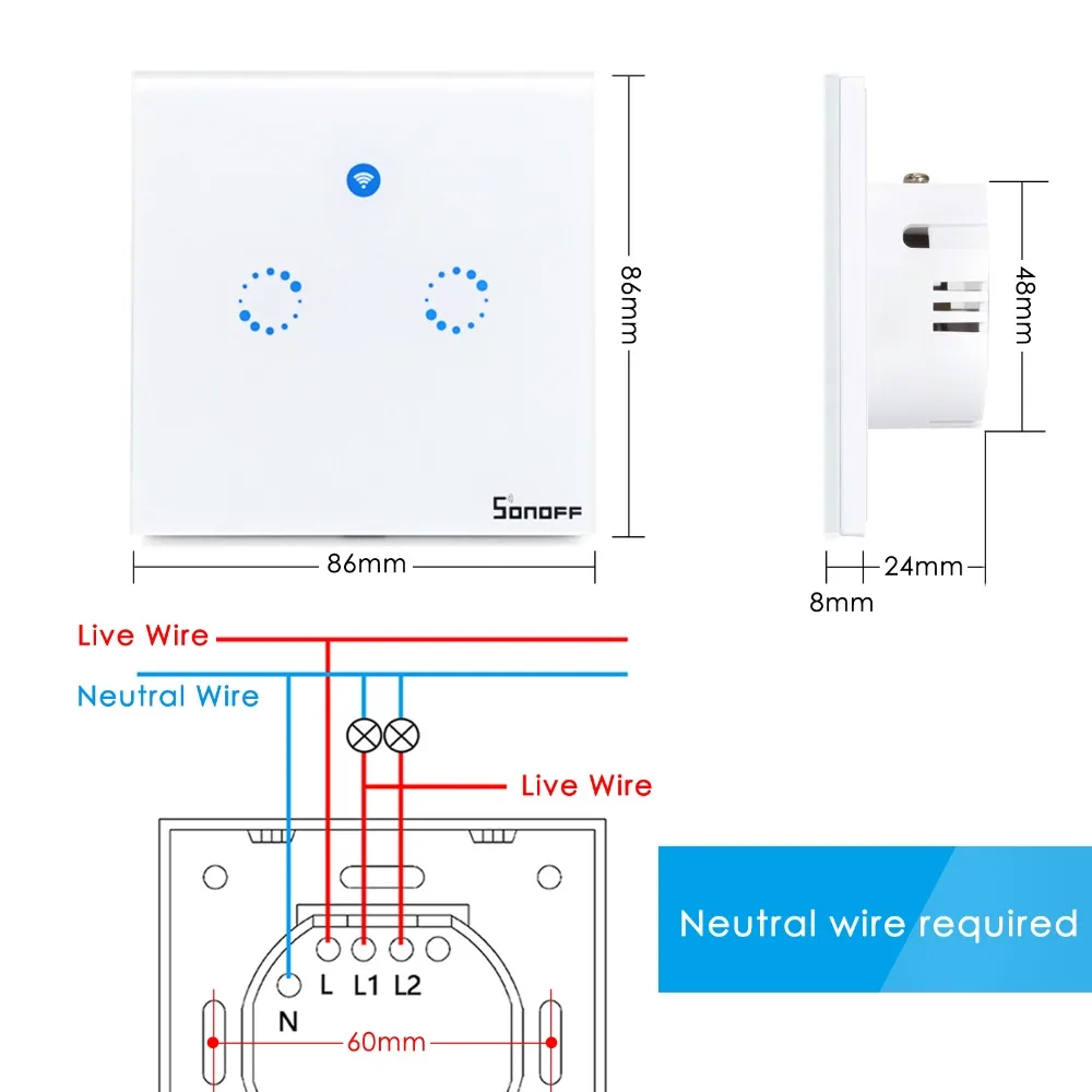 Sonoff T2 ЕС Wifi сенсорный выключатель, T433 RF/Ewelink приложение дистанционного управления, работа с Alexa Google Home умный дом