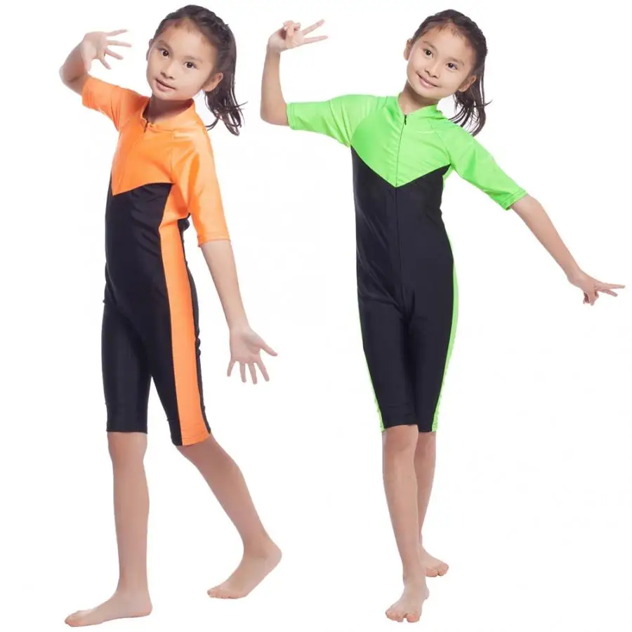 Girls Muslim Swimwears Half Sleeve Swim Shorts One-piece Swimsuits Islamic Children Arab Islam Beach Wear Swim Suits Surf Pants