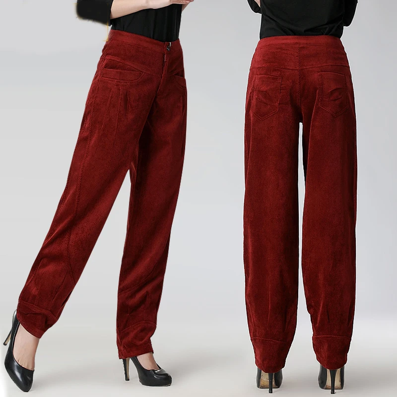 Специальные Новые свободные вельветовые простые с высокой талией редиски брюки большого размера женские повседневные свободные удобные брюки