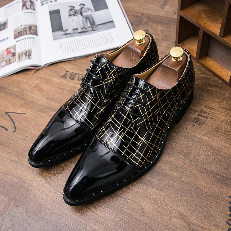 pointed toe mixed colors patent leather men shoes fashion dress ballroom dancing wedding pary flats derby oxfords shoes for men (26)