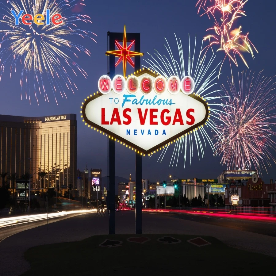 Yeele Las Vegas Signpost Firework Street Buildings Photography Backgrounds Customized Photographic Backdrops for Photo Studio |