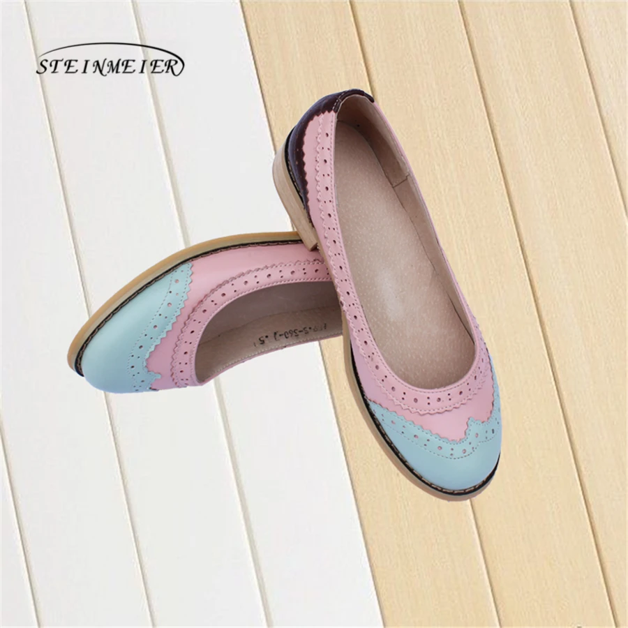 

women flat summer casual oxford shoes 100% genuine cowskin leather breathable flat round toe handmade retro brogue silver shoes