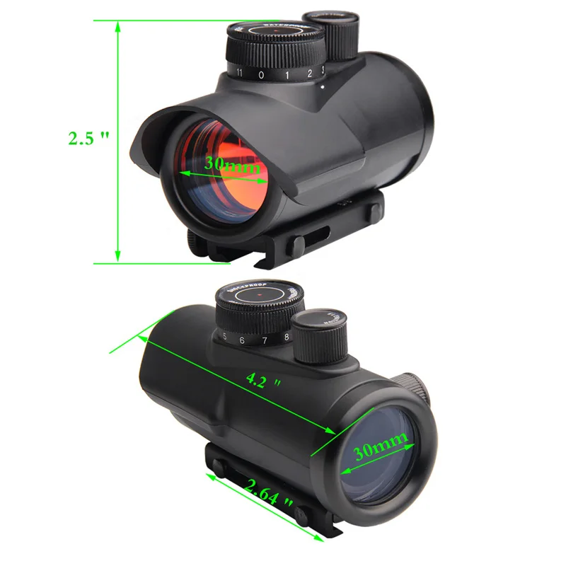 Hunting Holographic 1x30MM Red Dot Sight with 11 Brightness Adjustment fit 11mm & 20mm Rail Mount for Airsoft RL5-0039-12