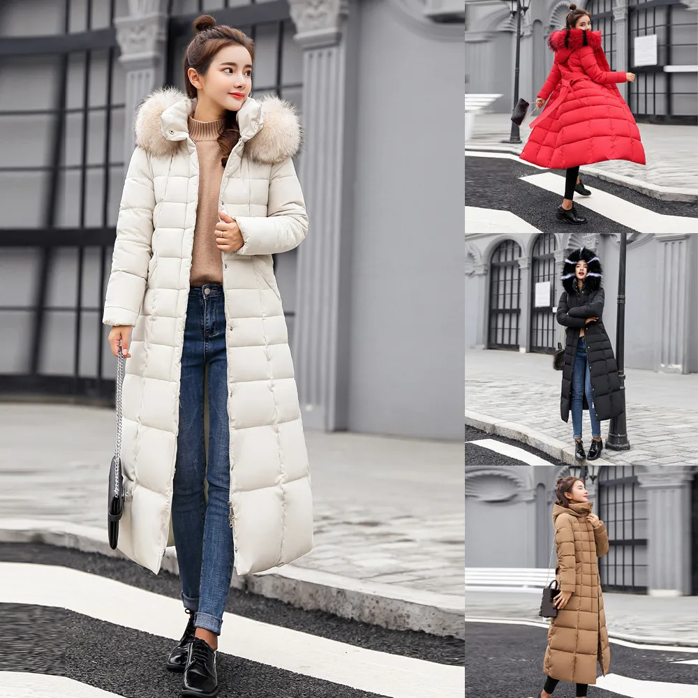 FREE OSTRICH Clothes coat Women Outerwear Fur Hooded Coat Long Cotton-padded Jackets Pocket Coats and Jacket women coat Winter