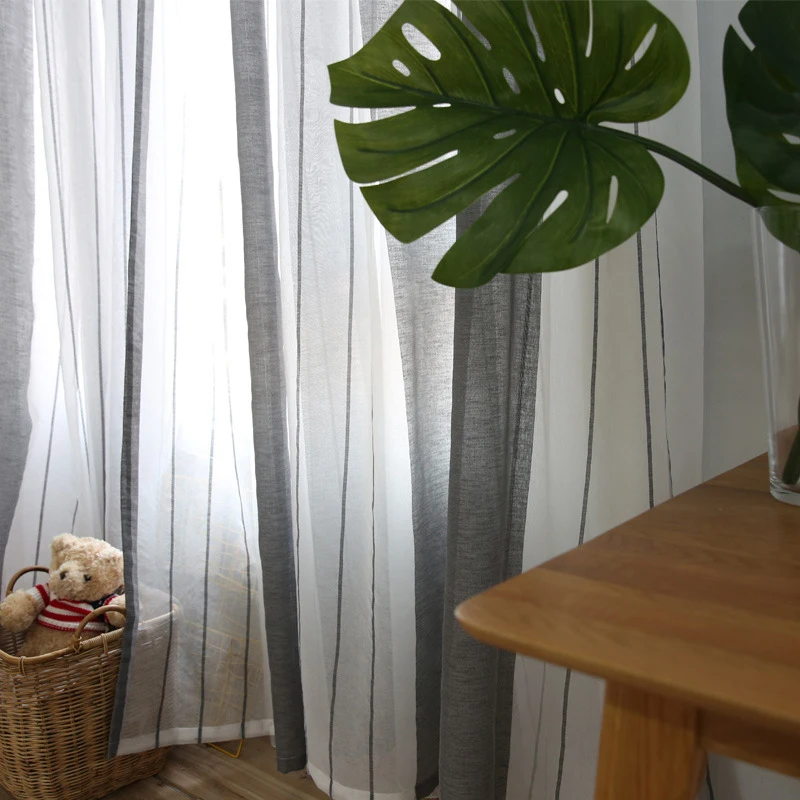 Серые и белые кремовые полосы пробитые готовые прозрачные Занавески декоративная вуаль занавески s для спальни гостиной 8A1008