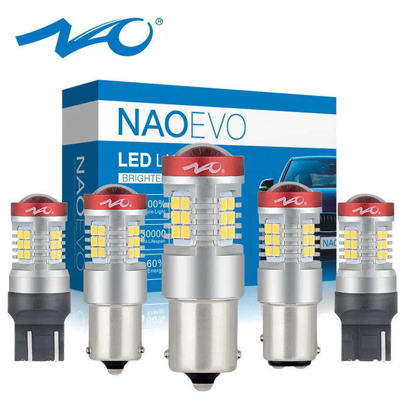 Светодиодные лампы NAO 2x P21W T20 W21/5W для LADA DRL 12 В 1156 BA15S P21/5 Вт PY21W 1157 7443 W21W 7440 BAY15D 2835 BAU15S
